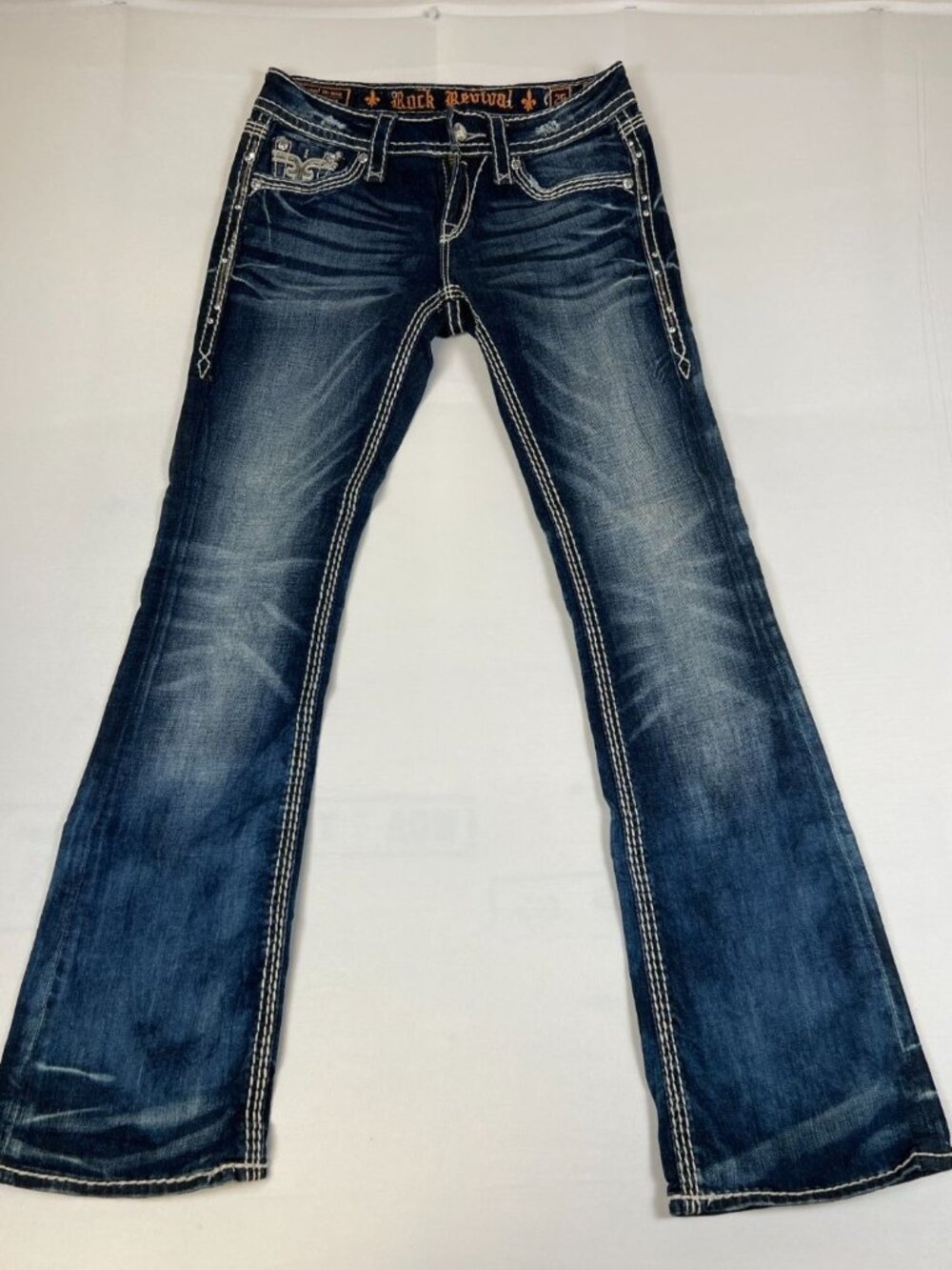 Rock Revival Women 26 Kai B41 Bootcut Jeans Blue Sequin Embellished